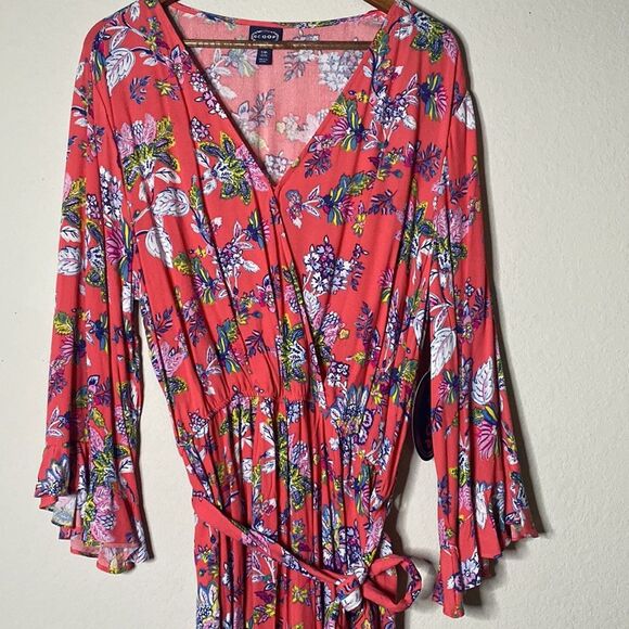 NWT Scoop Women Ruffle Tie Waist Pink Paisley Summer Romper 3/4 Sleeve XXL - Picture 3 of 7